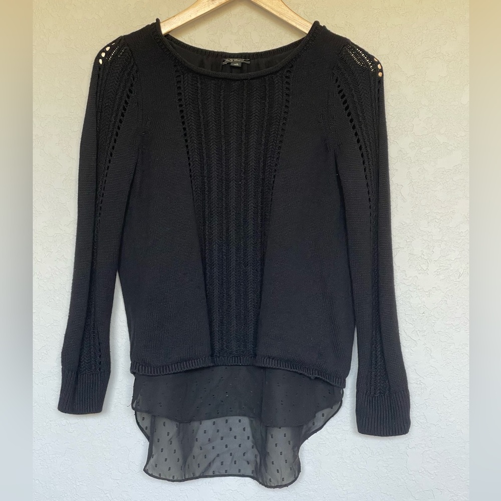 Lucky Brand Black Sweater W/sheer polka Dot Lining